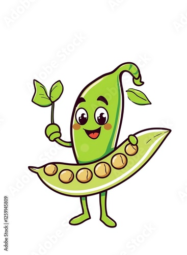 an image of a cartoon peal with a leaf in its hand, there is a cartoon of a pea with a leaf on it photo