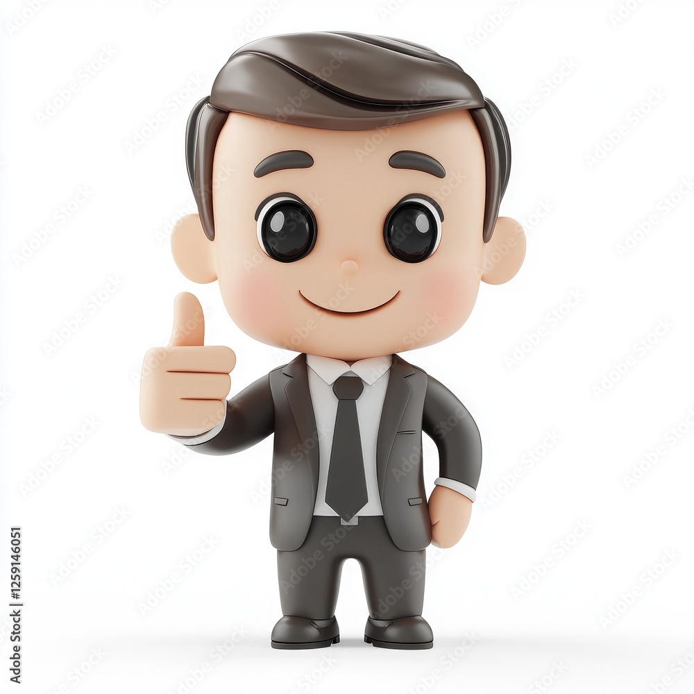 Smiling Cartoon Businessman Giving Thumbs Up: 3D Render of a Happy Business Character Smiling Cartoon Businessman Giving Thumbs Up: 3D Render of a Happy Business Character