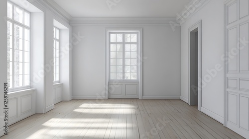 Wallpaper Mural Bright and Spacious Interior of a Modern Empty Room with Large Windows : Generative AI Torontodigital.ca