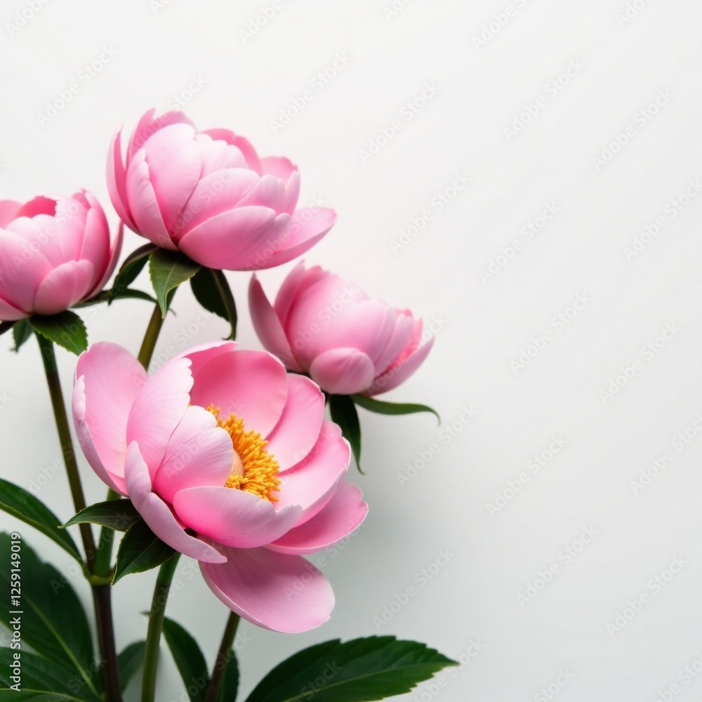Soft pink peonies in full bloom against a white seamless background, floral design, botanical illustration, seamless pattern Soft pink peonies in full bloom against a white seamless background, floral design, botanical illustration, seamless pattern
