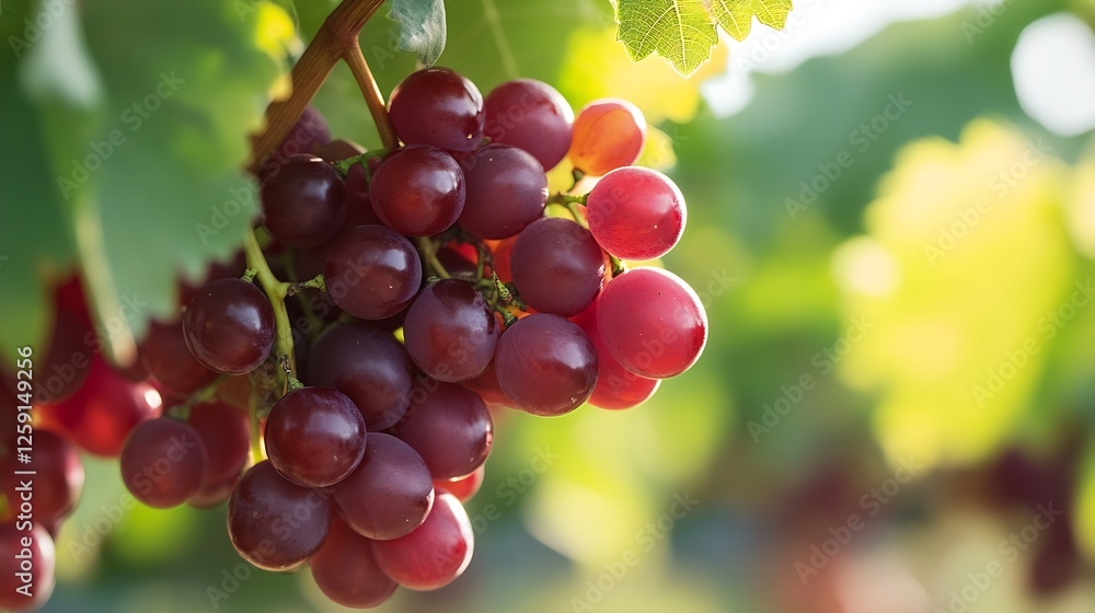 Fresh and Juicy Grapes Hanging on a Vineyard Vine in Bright Natural Light for Healthy Food Promotion : Generative AI Fresh and Juicy Grapes Hanging on a Vineyard Vine in Bright Natural Light for Healthy Food Promotion : Generative AI