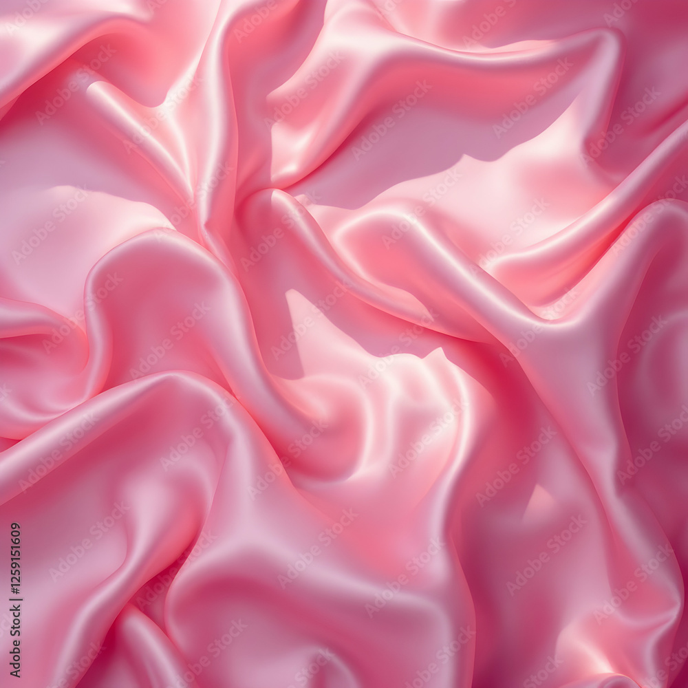 Fototapeta premium Elegant Pink Satin Fabric Textured Background with Smooth, Flowing Wrinkles and Layers