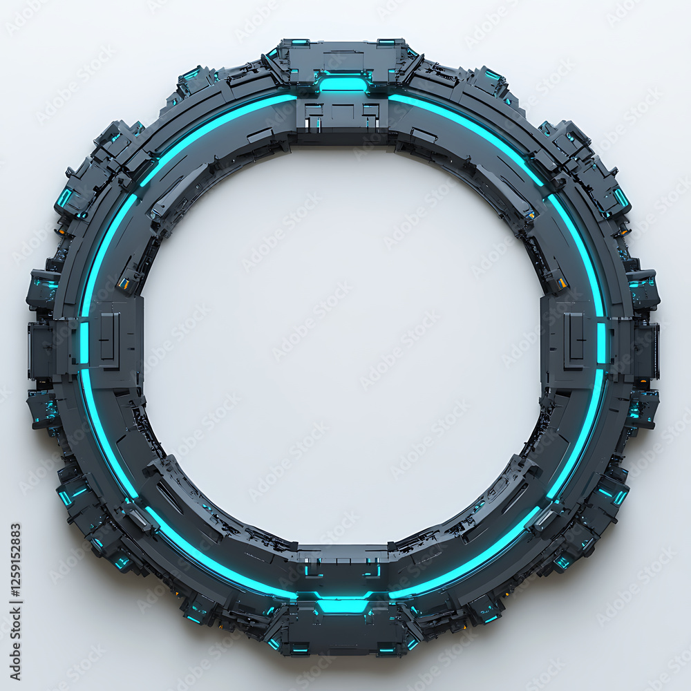 Naklejka premium Futuristic Circular Frame with Glowing Neon Blue Accents