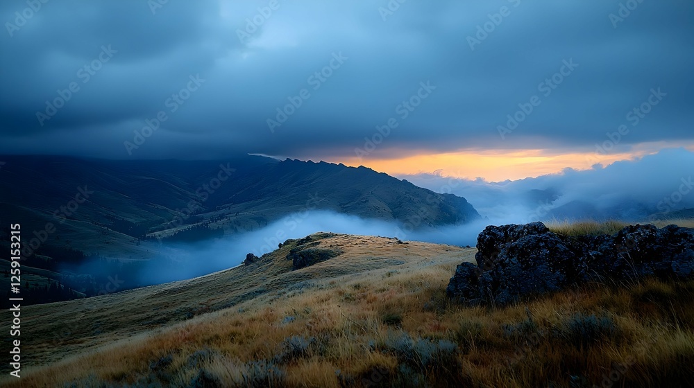 Obraz premium Mountain Landscape at Dramatic Sunset