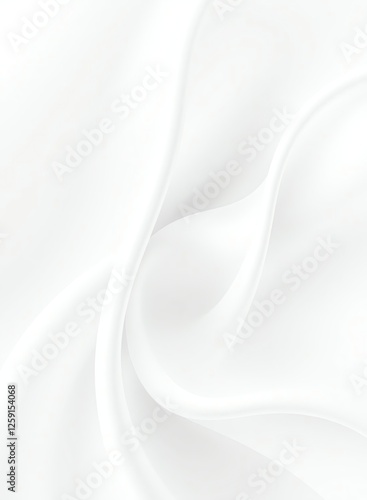 an image of a white background with a smooth, flowing fabric, there is a white fabric with a very large wave of white fabric photo