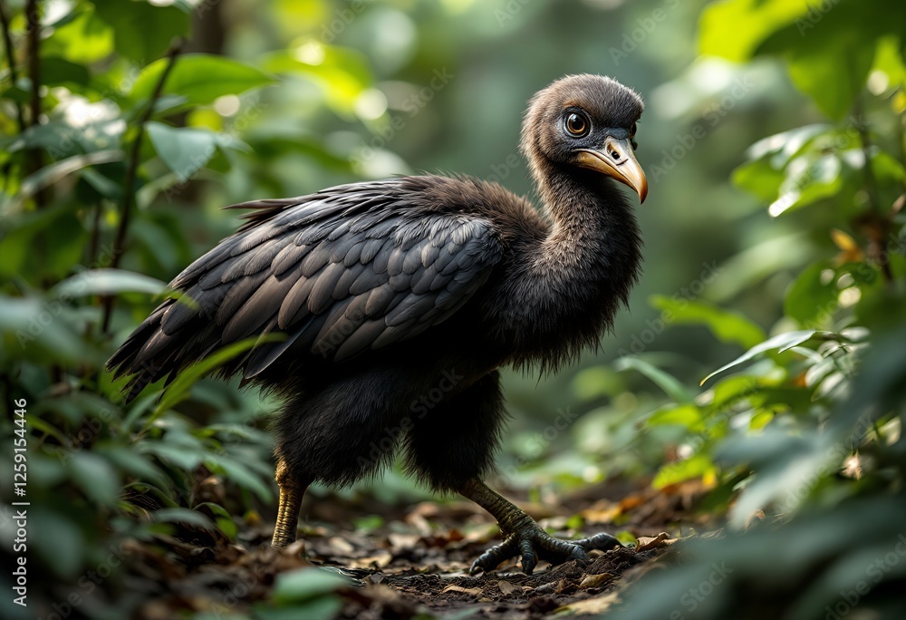 Obraz premium Close-up of a Black Bird in a Lush Tropical Forest