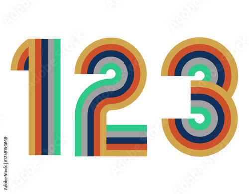 1,2,3　数字　ナンバー　デザイン　虹　カラー1