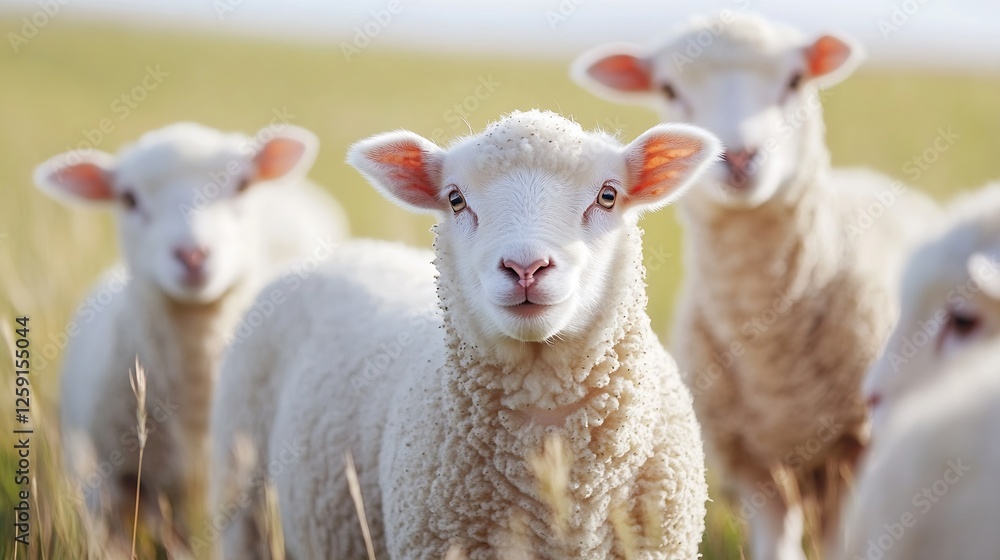 Adorable Sheep with Fluffy Wool Grazing in a Sunny Meadow on a Beautiful Day : Generative AI Adorable Sheep with Fluffy Wool Grazing in a Sunny Meadow on a Beautiful Day : Generative AI
