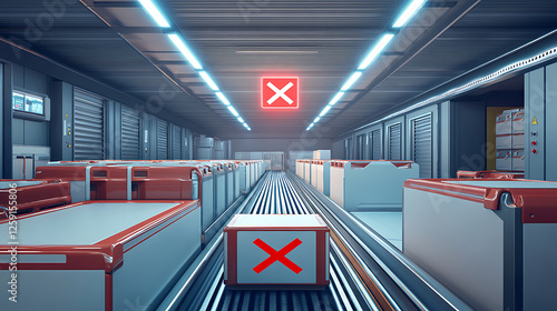 Futuristic Factory Conveyor System with Rejected Packages