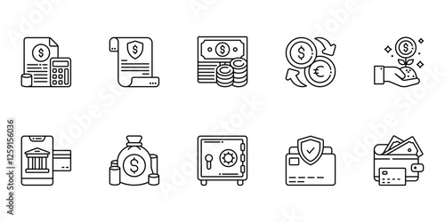 Finance and Banking Line Icons Set, Digital Money Concept