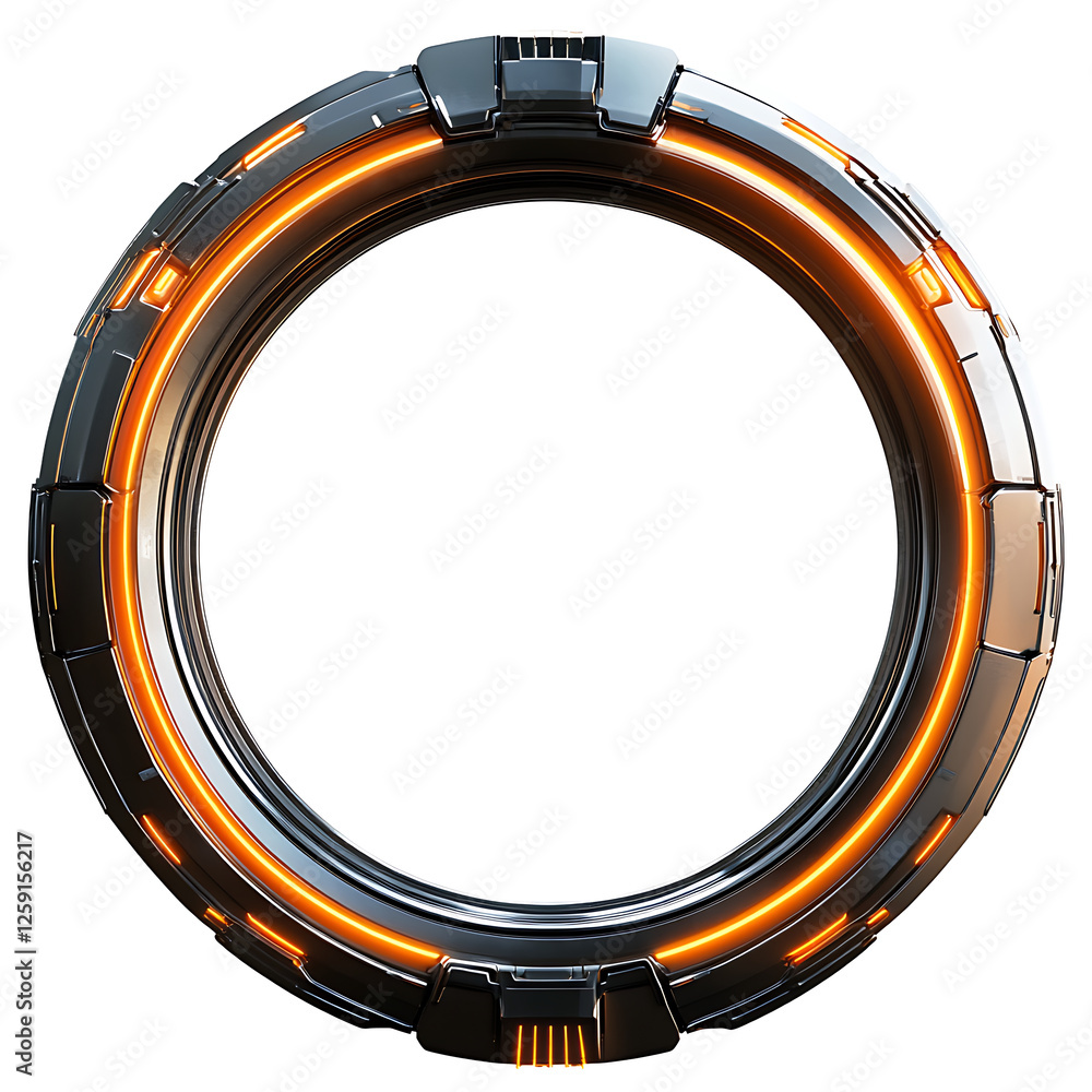 Obraz premium Futuristic Glowing Orange and Grey Metal Circle Frame