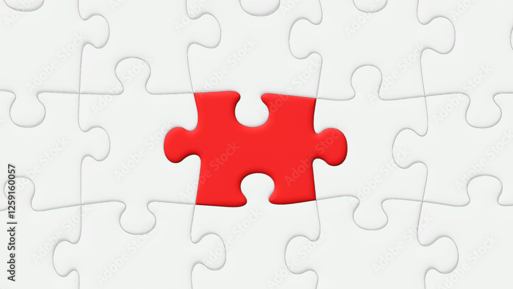Red Puzzle Piece Jigsaw Highlighted Among Other Grayed-Out Pieces, Centered, Vector 3D Effect Red Puzzle Piece Jigsaw Highlighted Among Other Grayed-Out Pieces, Centered, Vector 3D Effect