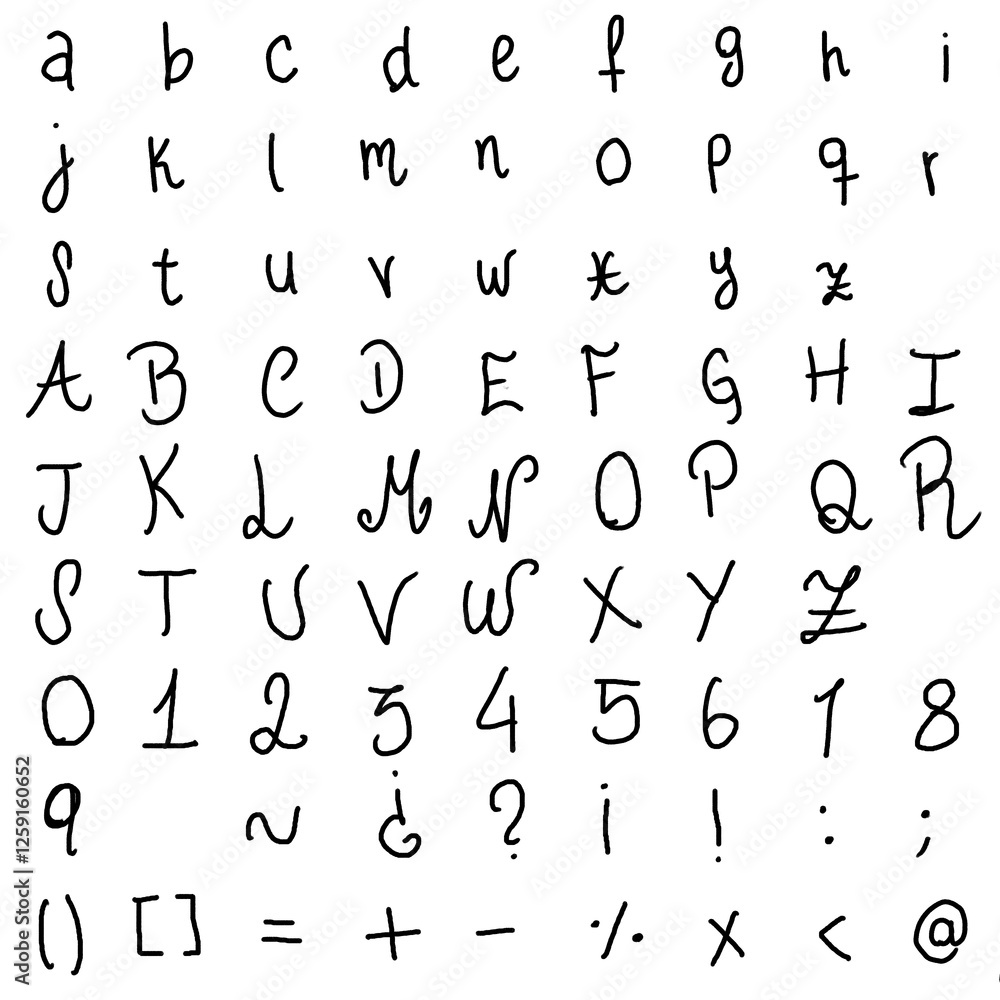 Ilustración sinHand-drawn alphabet, includes numbers and some symbols título Ilustración sinHand-drawn alphabet, includes numbers and some symbols título