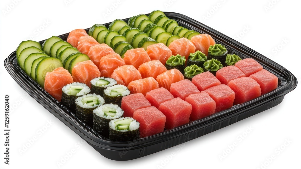 Assorted Sushi Platter with Salmon Tuna and Cucumber