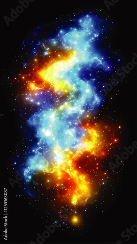 Stunning Bright Nebulae in Deep Space with Vibrant Blue, Red, and Yellow Cosmic Clouds and Stars in an Abstract Glowing Galaxy Vector Artwork Background