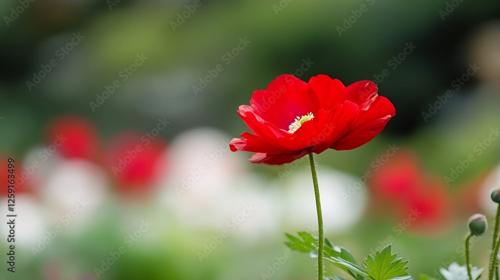 Vibrant Red Poppy Flower Blooming in a Garden with Soft Background : Generative AI Vibrant Red Poppy Flower Blooming in a Garden with Soft Background : Generative AI