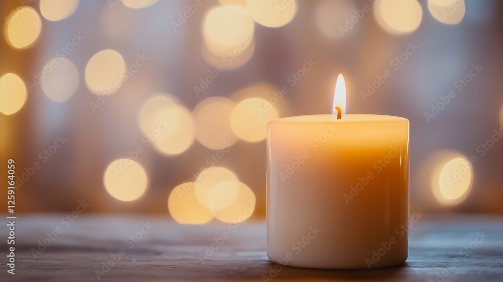 Illuminated Candle with a Soft Flame Surrounded by Warm Bokeh Lights for a Cozy Atmosphere : Generative AI Illuminated Candle with a Soft Flame Surrounded by Warm Bokeh Lights for a Cozy Atmosphere : Generative AI