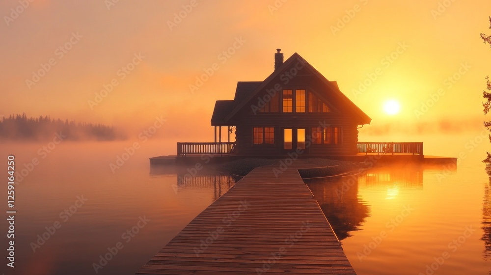 Sunrise Over Lake Cabin Peaceful Morning Retreat Sunrise Over Lake Cabin Peaceful Morning Retreat