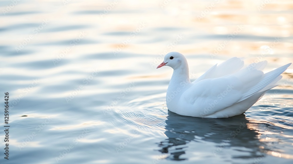 Graceful White Dove Gliding Across a Serene Lake Surface in Soft Morning Light : Generative AI Graceful White Dove Gliding Across a Serene Lake Surface in Soft Morning Light : Generative AI
