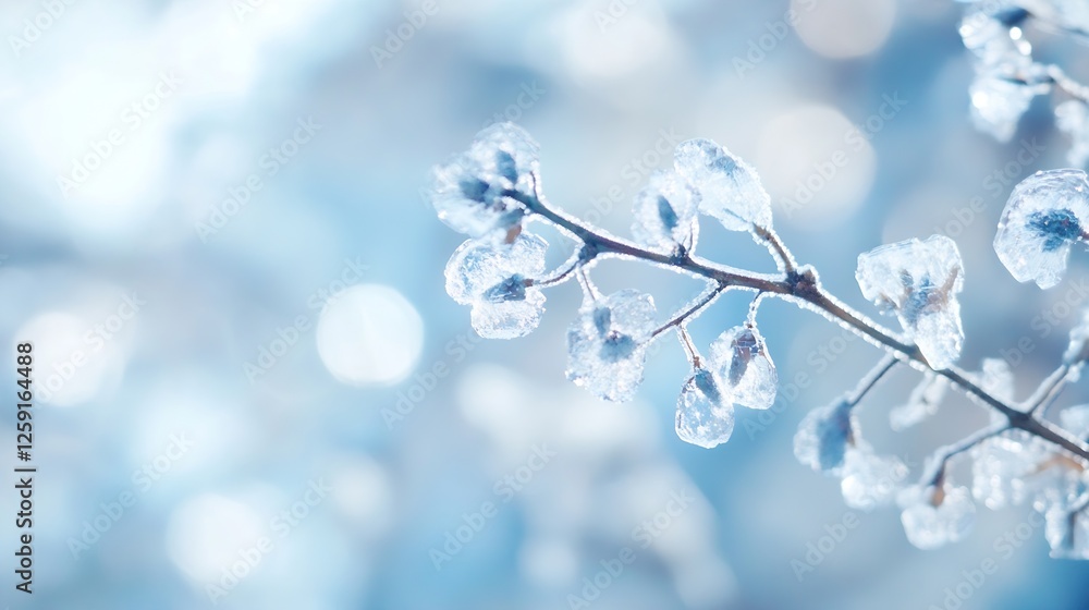 Delicate frost covered branches reflecting soft light in a winter wonderland : Generative AI Delicate frost covered branches reflecting soft light in a winter wonderland : Generative AI