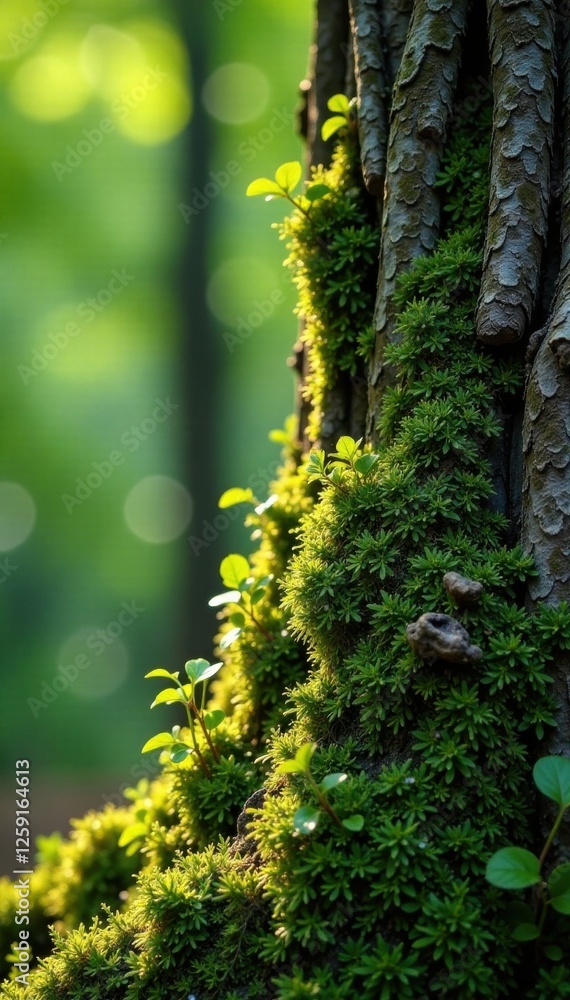 Fototapeta premium Tree trunk with moss and lichen, tree trunk, nature, textures