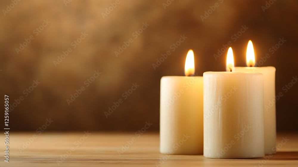Three Flickering Candles Casting a Warm Glow Perfect for Relaxing Ambiance : Generative AI Three Flickering Candles Casting a Warm Glow Perfect for Relaxing Ambiance : Generative AI