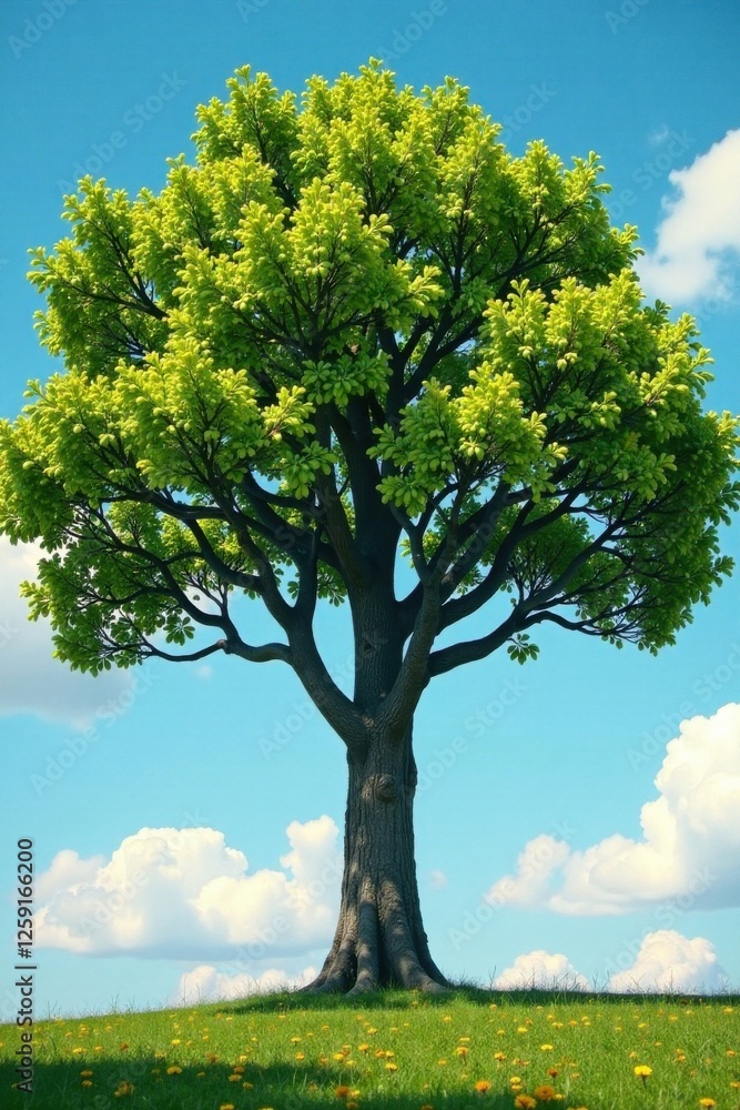 Obraz premium Tree with branches stretching up , growth, upwards, leaves