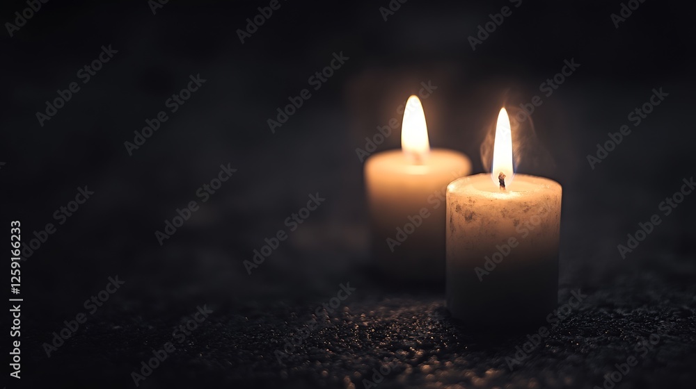 Two Illuminated Candles on a Dark Surface Creating a Warm Ambiance : Generative AI Two Illuminated Candles on a Dark Surface Creating a Warm Ambiance : Generative AI