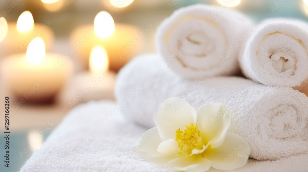Serene Spa Ambiance with Fresh Towels and Delicate Flower Accents : Generative AI Serene Spa Ambiance with Fresh Towels and Delicate Flower Accents : Generative AI