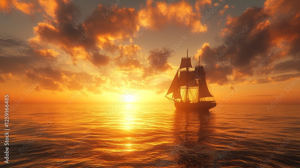 Majestic Ship Under Colorful Sunset Sky Majestic Ship Under Colorful Sunset Sky