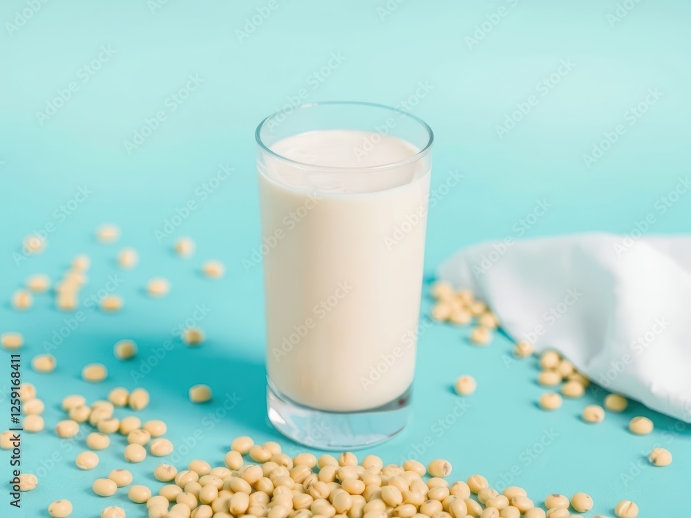 Soy Milk in Glass with Soybeans Soy Milk in Glass with Soybeans