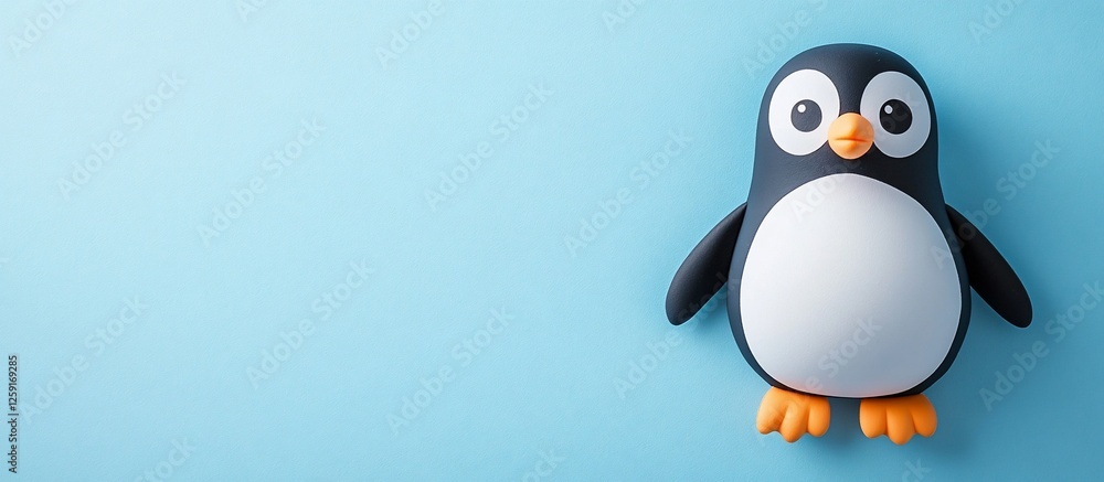 Obraz premium Cute penguin toy on a soft blue background, ideal for children's decor and playful themes