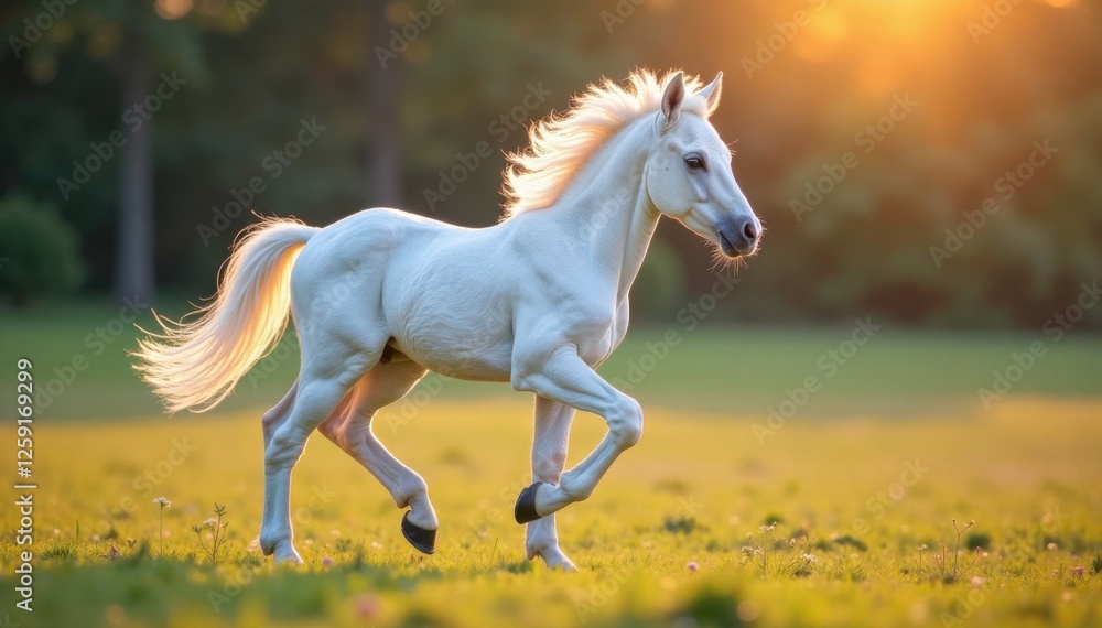 Unicorn Foal running freely in open space, run, free, landscape Unicorn Foal running freely in open space, run, free, landscape