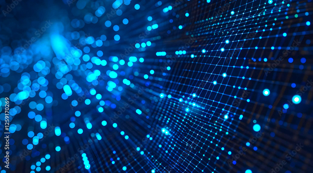 The image showcases a mesmerizing blue light display with numerous glowing dots and lines, creating a digital network effect against a dark background. The image showcases a mesmerizing blue light display with numerous glowing dots and lines, creating a digital network effect against a dark background.