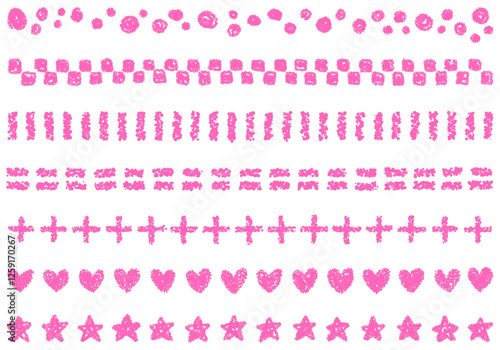 手描きのクレヨン素材　いろいろな飾りラインセット