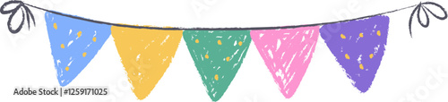 Party Ribbon Flags Crayon Hand Drawn