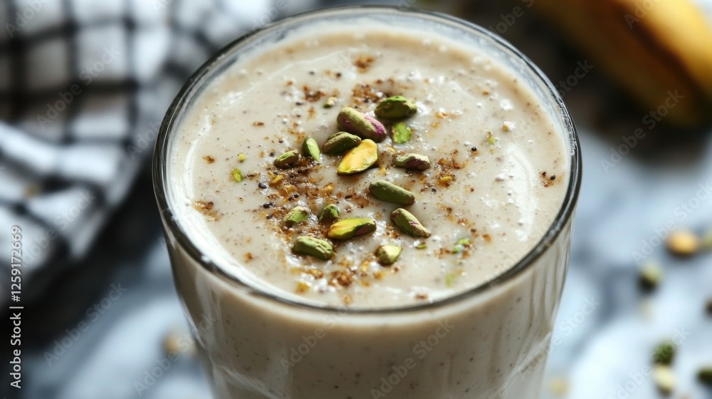 Refreshing banana smoothie recipe with nuts home kitchen food photography cozy setting close-up healthy eating Refreshing banana smoothie recipe with nuts home kitchen food photography cozy setting close-up healthy eating