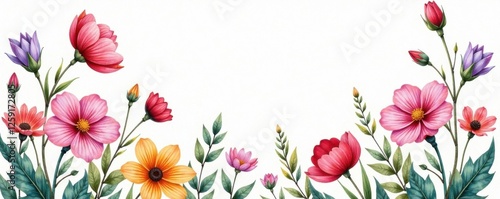 Wallpaper Mural Watercolor botanical illustration of flowers , illustrations, colorful, vibrant Torontodigital.ca
