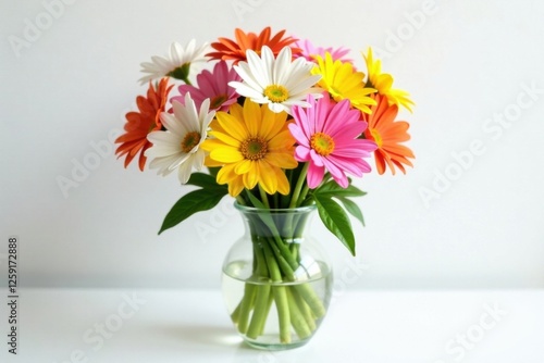 Wallpaper Mural Vibrant mixed flowers in a simple glass vase against a crisp white background with bold shapes and bright colors, decoration, garden, blooms Torontodigital.ca