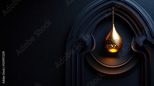 Elegant Golden Lantern Hanging in Dark Archway