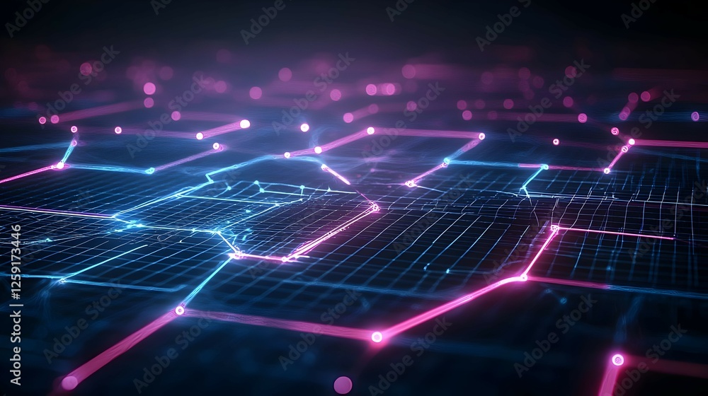Abstract Network Grid with Pink and Blue Glowing Lines Abstract Network Grid with Pink and Blue Glowing Lines