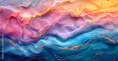 Wallpaper Mural Vibrant 3D Silk Waves in Pink and Blue - Abstract Fluid Art Torontodigital.ca