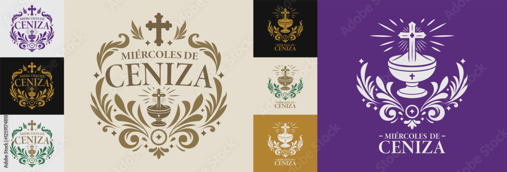 Miercoles de Ceniza, Ash Wednesday Spanish text, lent holy week catholic Christian celebration, emblem collection Miercoles de Ceniza, Ash Wednesday Spanish text, lent holy week catholic Christian celebration, emblem collection