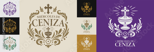 Miercoles de Ceniza, Ash Wednesday Spanish text, lent holy week catholic Christian celebration, emblem collection