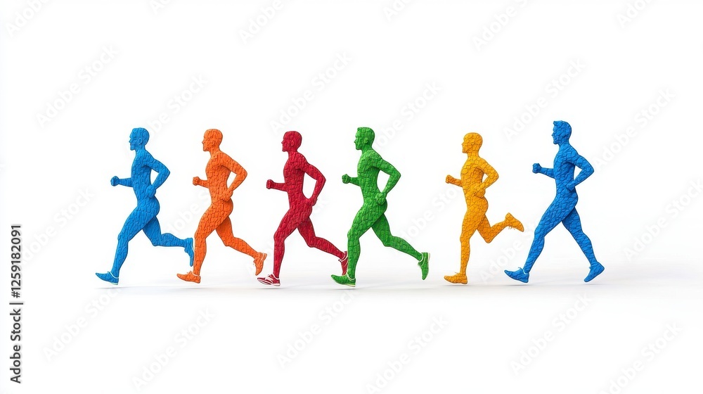 Colorful Pixelated Figures Running in a Row Colorful Pixelated Figures Running in a Row