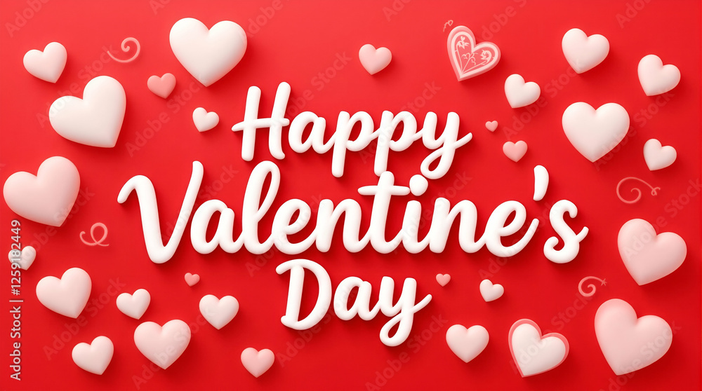 Naklejka premium Happy Valentine's Day: Festive Greeting Card with 3D Hearts on Red Background