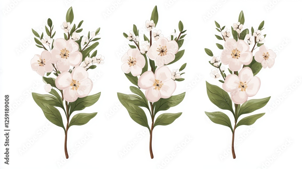 Fototapeta premium Delicate Watercolor Flower Bouquets