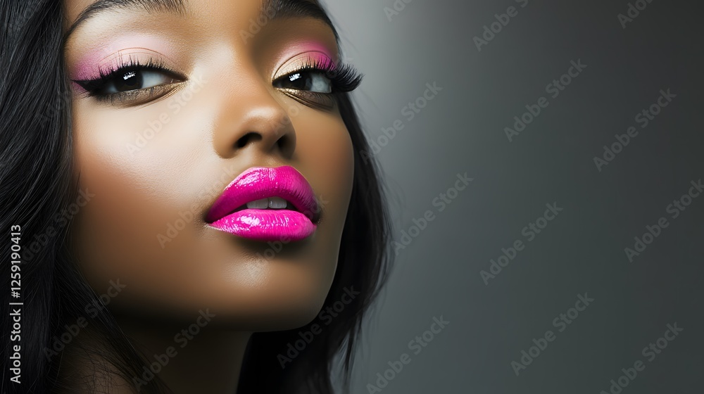Striking portrait of a model with vibrant pink lips, capturing bold elegance and modern allure Striking portrait of a model with vibrant pink lips, capturing bold elegance and modern allure