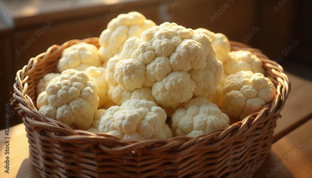 Fresh Cauliflower Florets in Wicker Basket Ready for Cooking Preparation Fresh Cauliflower Florets in Wicker Basket Ready for Cooking Preparation