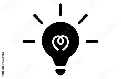 ひらめきイメージの光る電球のモノクロイラスト